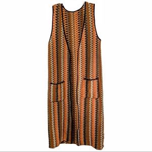 Crocheted Orange Chevron Sweater Vest Duster